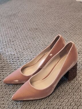 Marc Fisher Blush Pink Velvet Pointed Block Heel Pumps